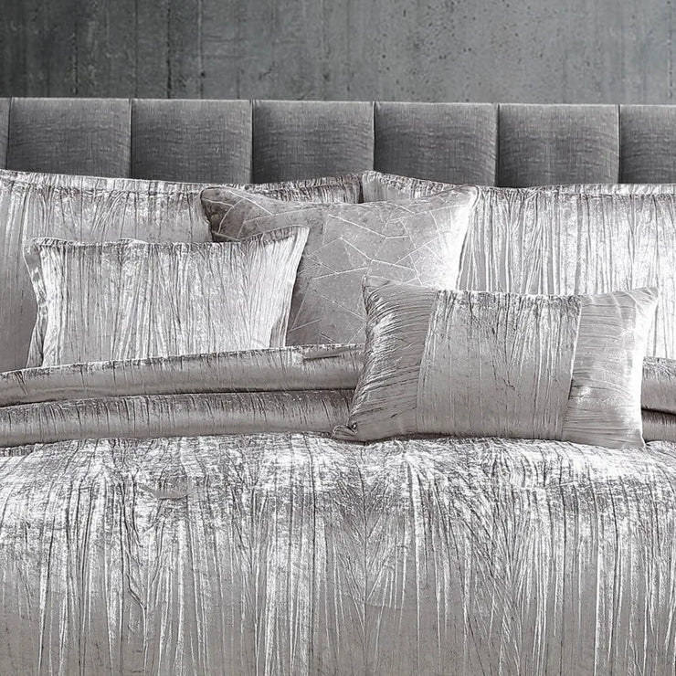 Turin Silver Crinkle Velvet Queen Bedding Set