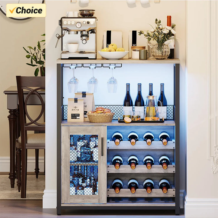 LED Wine Bar Cabinet with Removable Storage