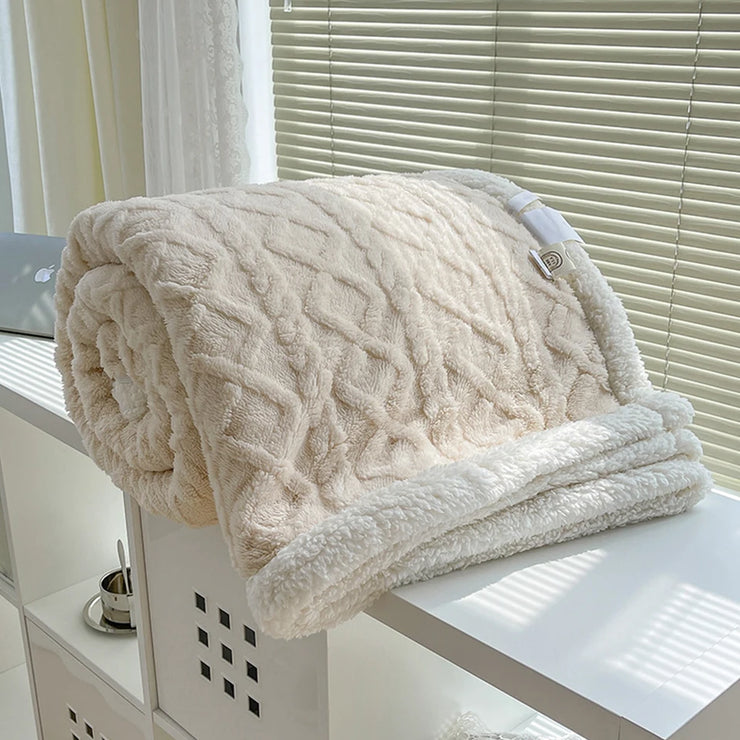 Winter Warm Double Layer Lamb Fleece Throw Blanket