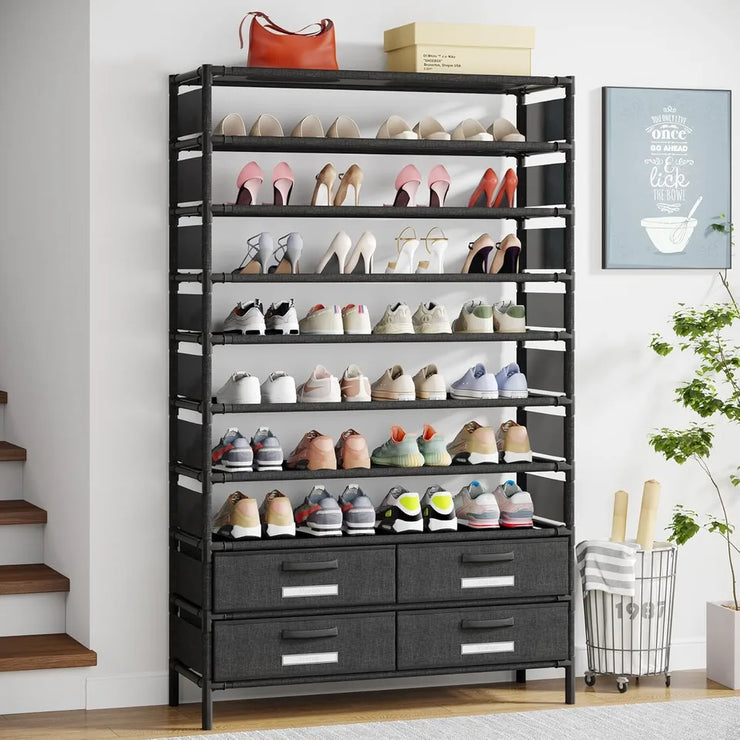 Vertical Shoe Rack with 4 Bins Drawers and Cover