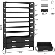 Vertical Shoe Rack with 4 Bins Drawers and Cover