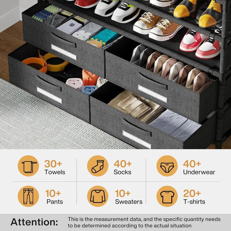 Vertical Shoe Rack with 4 Bins Drawers and Cover